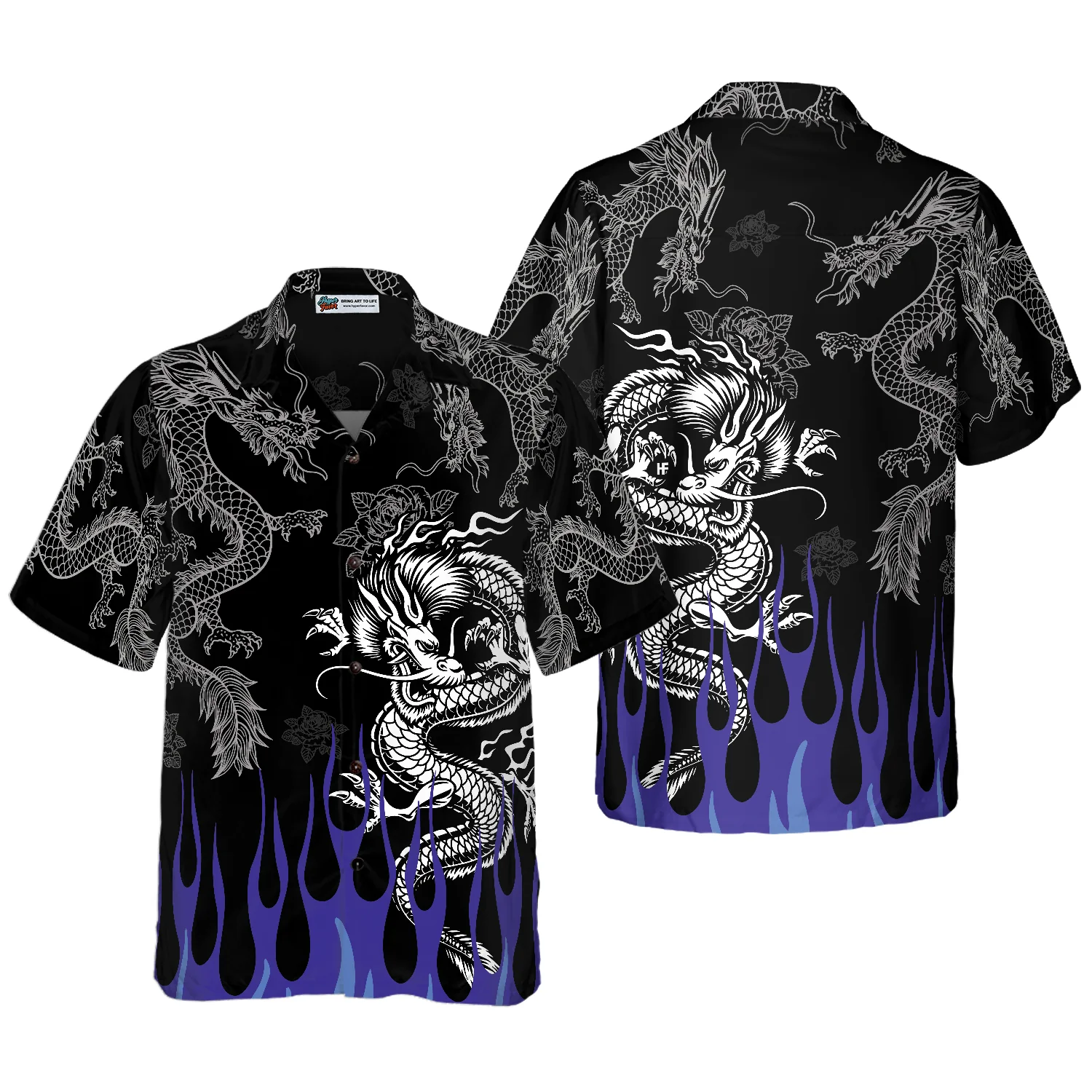 Dragon With Blue Flame Hawaiian Shirt Aloha Shirt For Men and Women