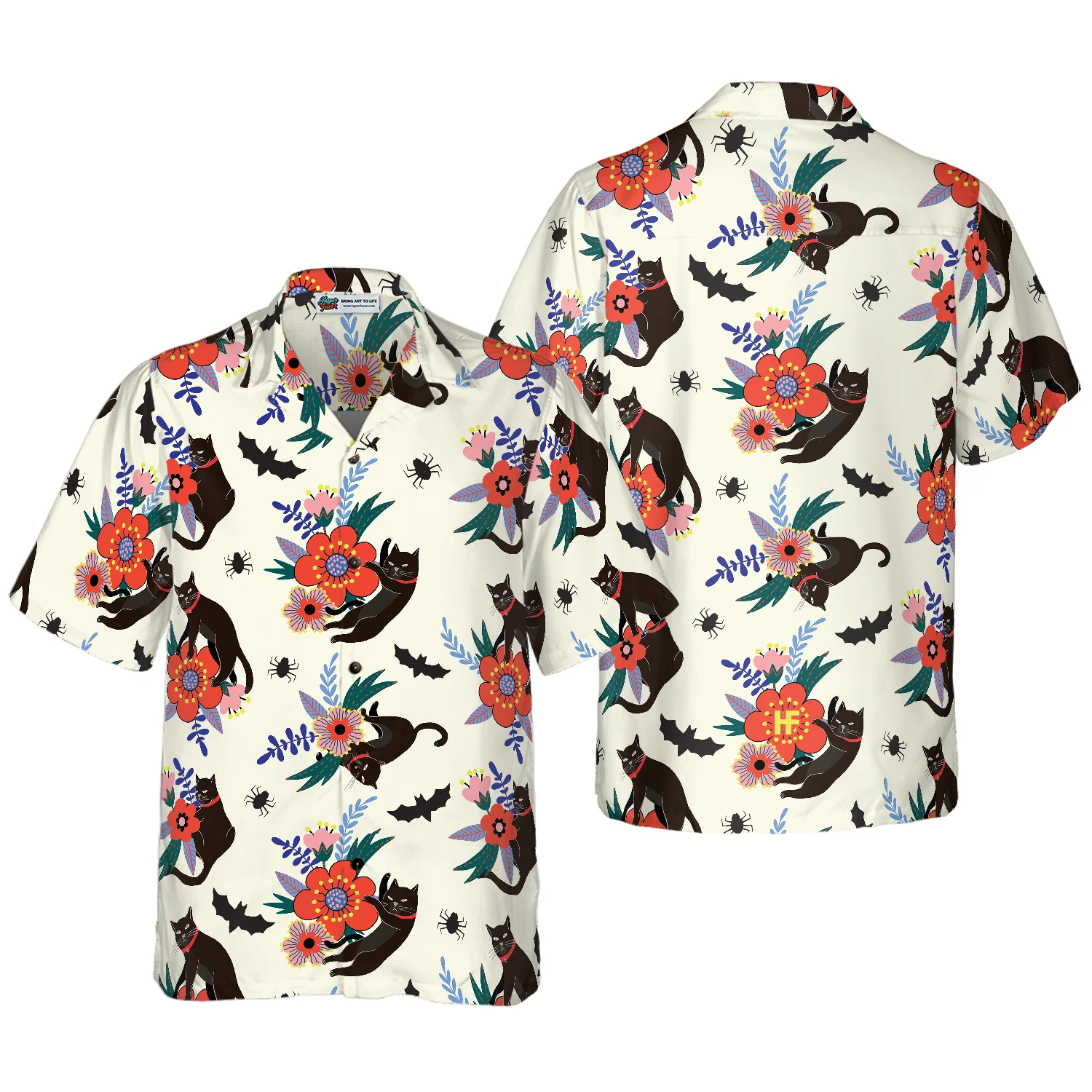 Black Bats And Cats Hawaiian Shirt Aloha Shirt For Men and Women