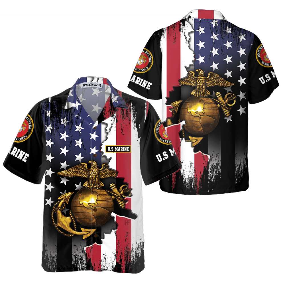 The Golden Eagle US Marine Corps Hawaiian Shirt US Marine Short Sleeve Shirt Cool Marine Shirt Aloha Shirt For Men and Women