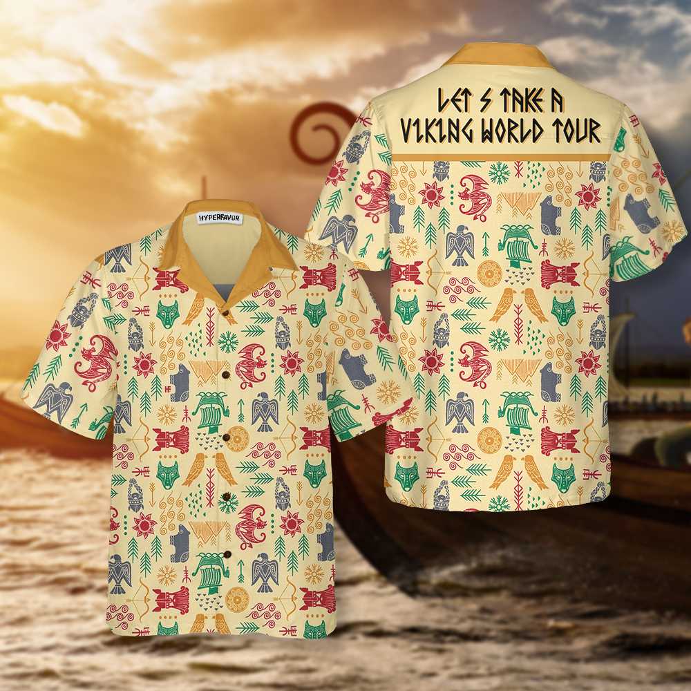 Lets Take A Viking World Tour Viking Hawaiian Shirt Cool Ancient Pattern Viking Shirt Aloha Shirt For Men and Women