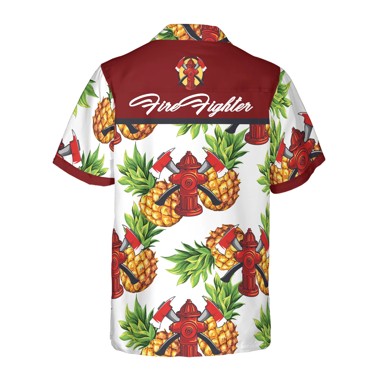 Pineapple Seamless Pattern Firefighter Hawaiian Shirt Cross Axes Tropical Firefighter Shirt Aloha Shirt For Men and Women