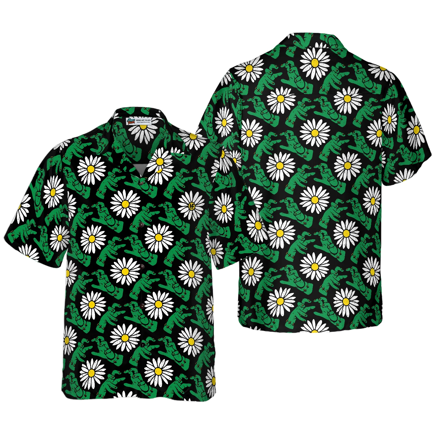 Halloween Frankensteins Monster And Daisies Hawaiian Shirt Aloha Shirt For Men and Women