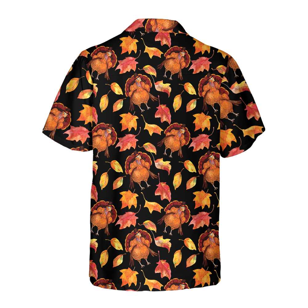 Thanksgiving Turkeys In Hats And Autumn Maple Leaves Hawaiian Shirt Funny Turkey Shirt Gift For Thanksgiving Day Aloha Shirt For Men and Women