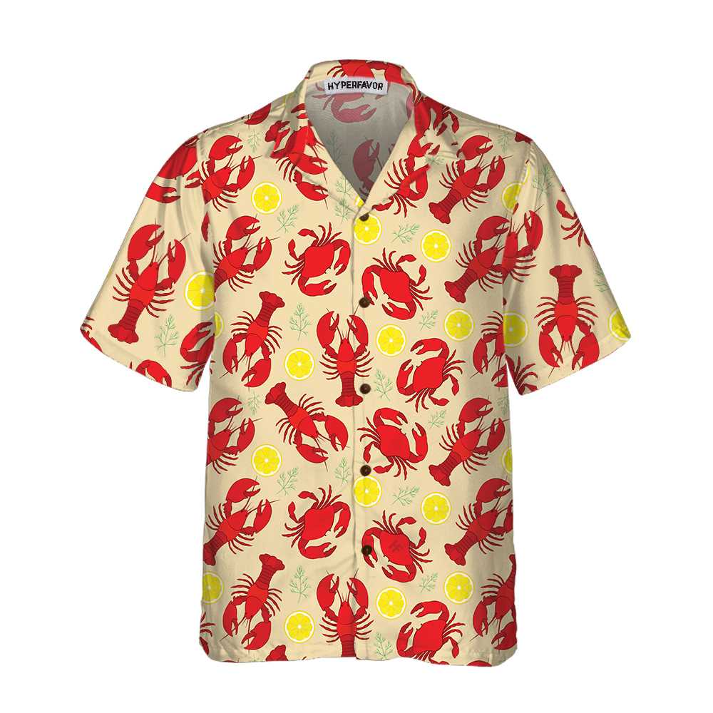 Lobster Crab And Lemon Pattern Hawaiian Shirt Unique Lobster Shirt Lobster Print Shirt For Adults Aloha Shirt For Men and Women