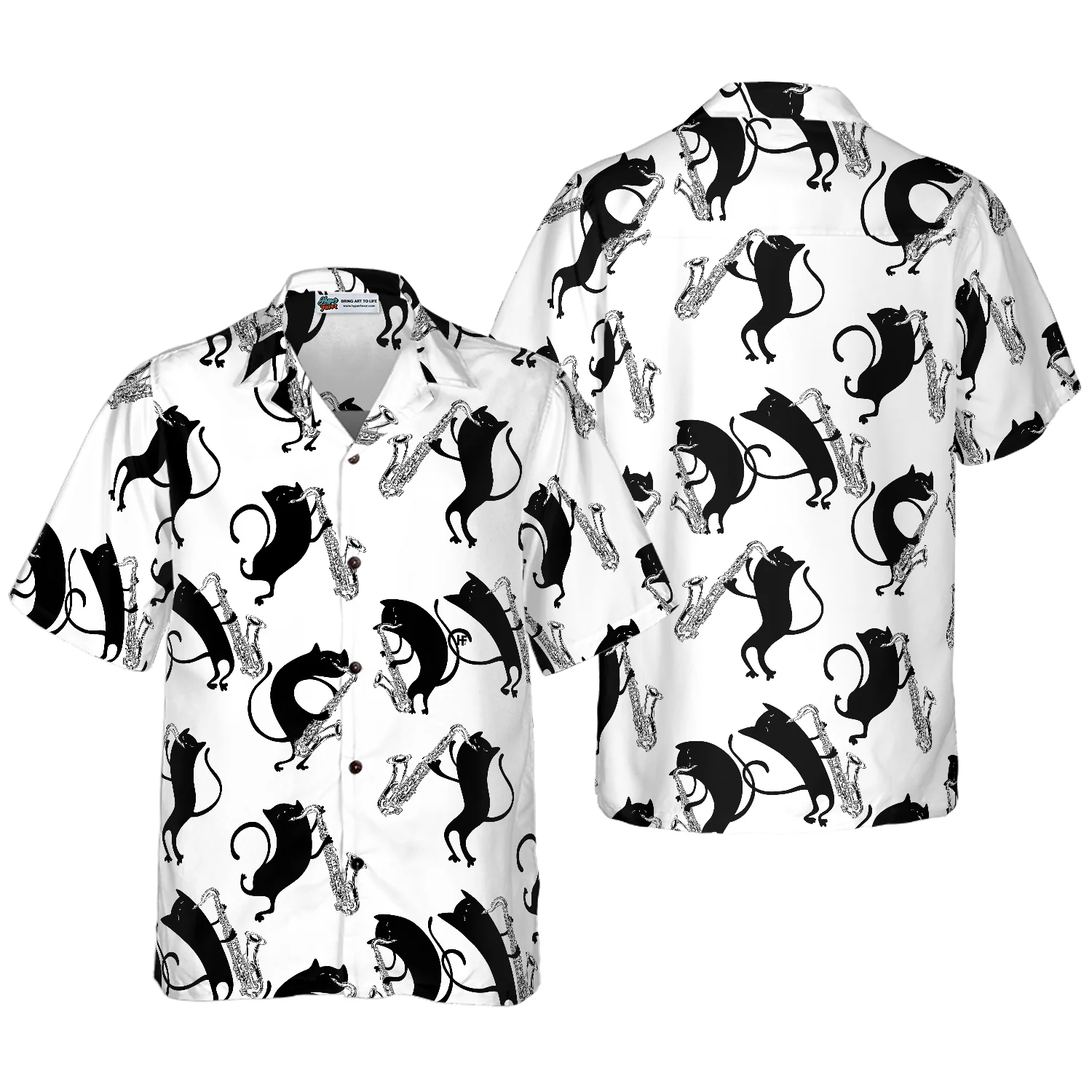 Cats Play Saxophone Hawaiian Shirt Aloha Shirt For Men and Women