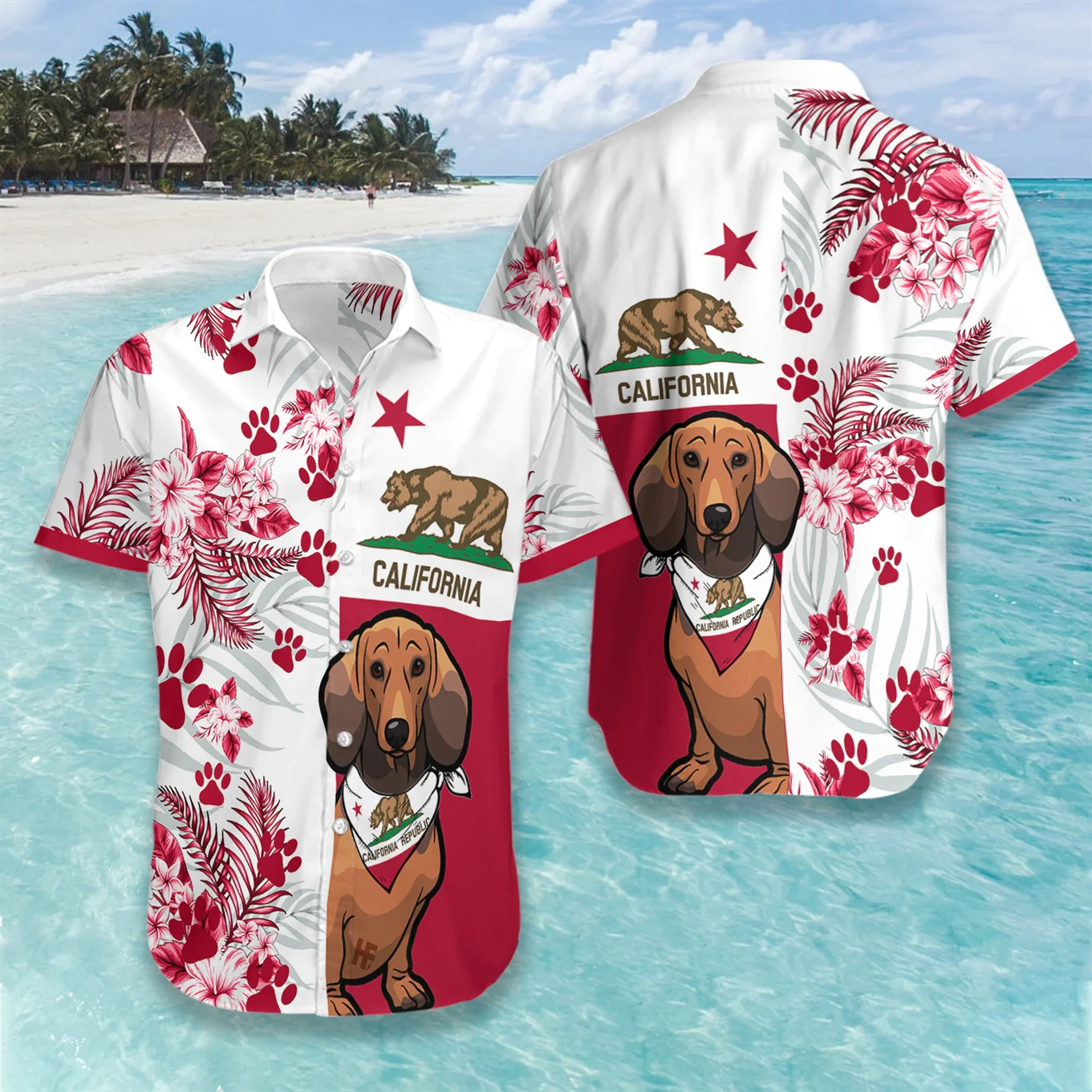 Dachshund California Flag Hawaiian Shirt Hawaiian Shirt Aloha Shirt For Men and Women