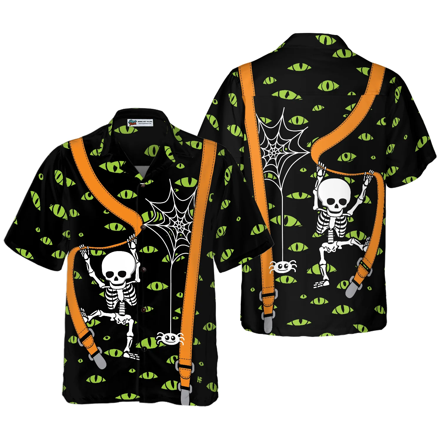 Halloween Skeleton And Monster Eyes Hawaiian Shirt Aloha Shirt For Men and Women