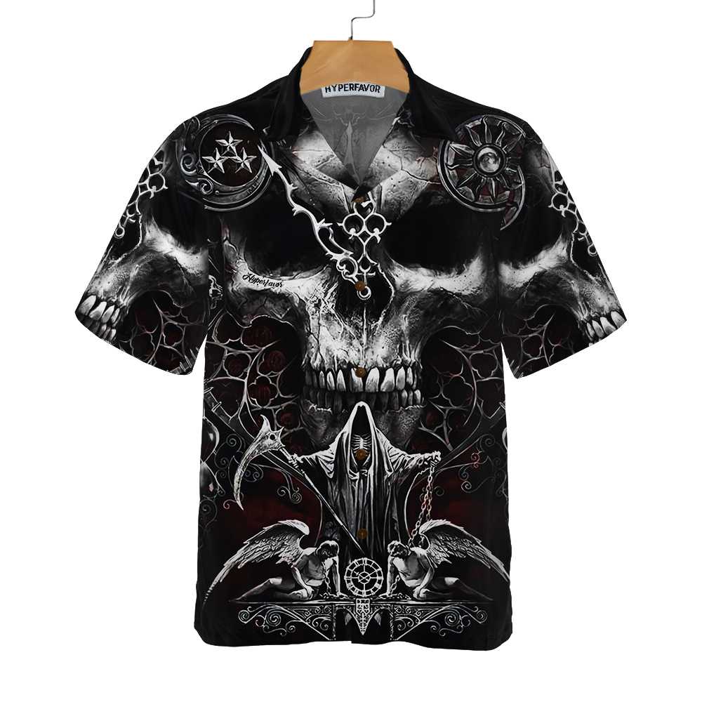 Skull Death Hawaiian Shirt Black And White Gothic Skull Shirt Aloha Shirt For Men and Women