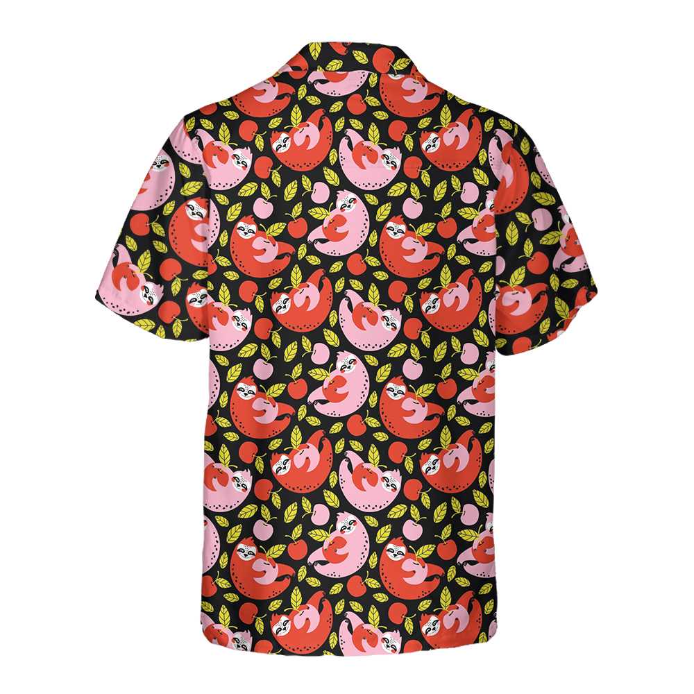 Funny Sloth Holding Red Cherry Hawaiian Shirt Funny Sloth Shirt For Adults Sloth Themed Gift Idea Aloha Shirt For Men and Women