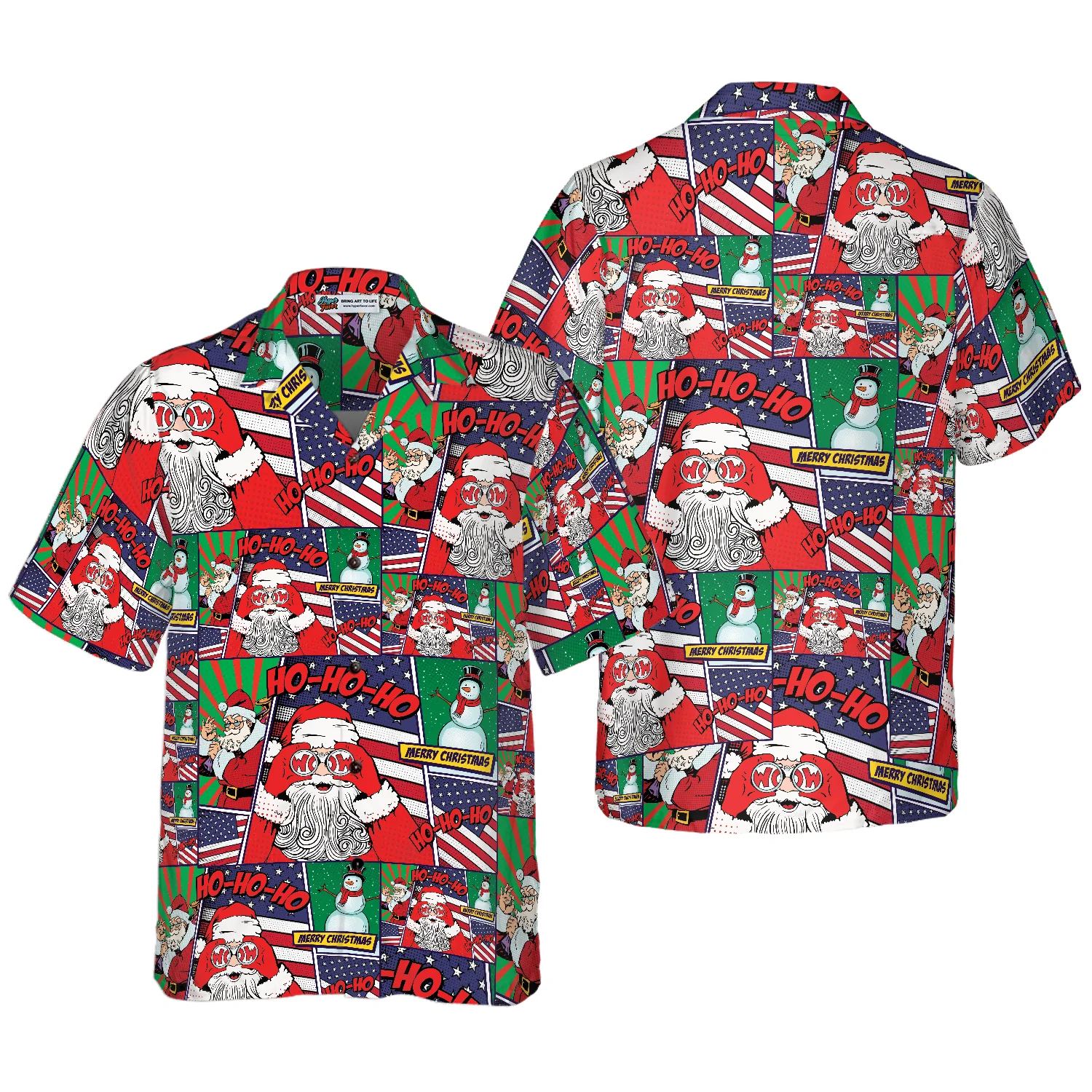 Hawaiian Shirts Santa With American Flag Comic Style Shirt Short Sleeve Christmas Shirt Idea Gift Aloha Shirt For Men and Women