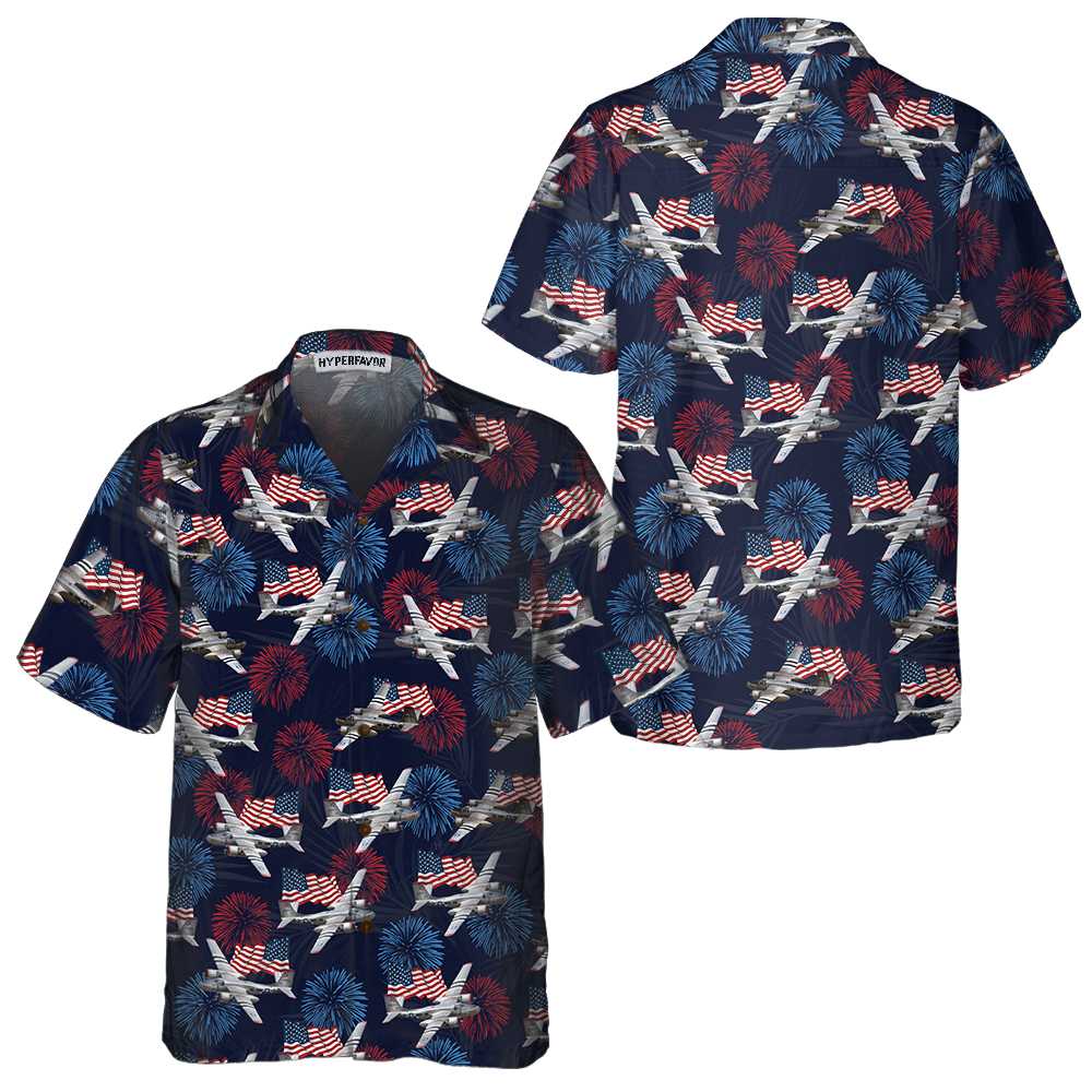 A-26 Invader Aircraft Hawaiian Shirt American Flag And Firework Military Airplane Shirt Aloha Shirt For Men and Women