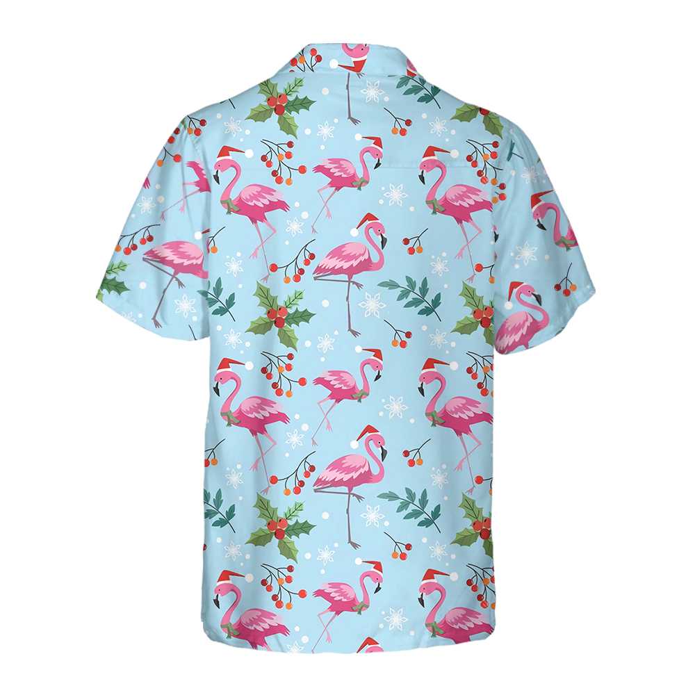 Christmas Flamingo Seamless Pattern Hawaiian Shirt Christmas Flamingo Shirt Best Xmas Gift Idea Aloha Shirt For Men and Women