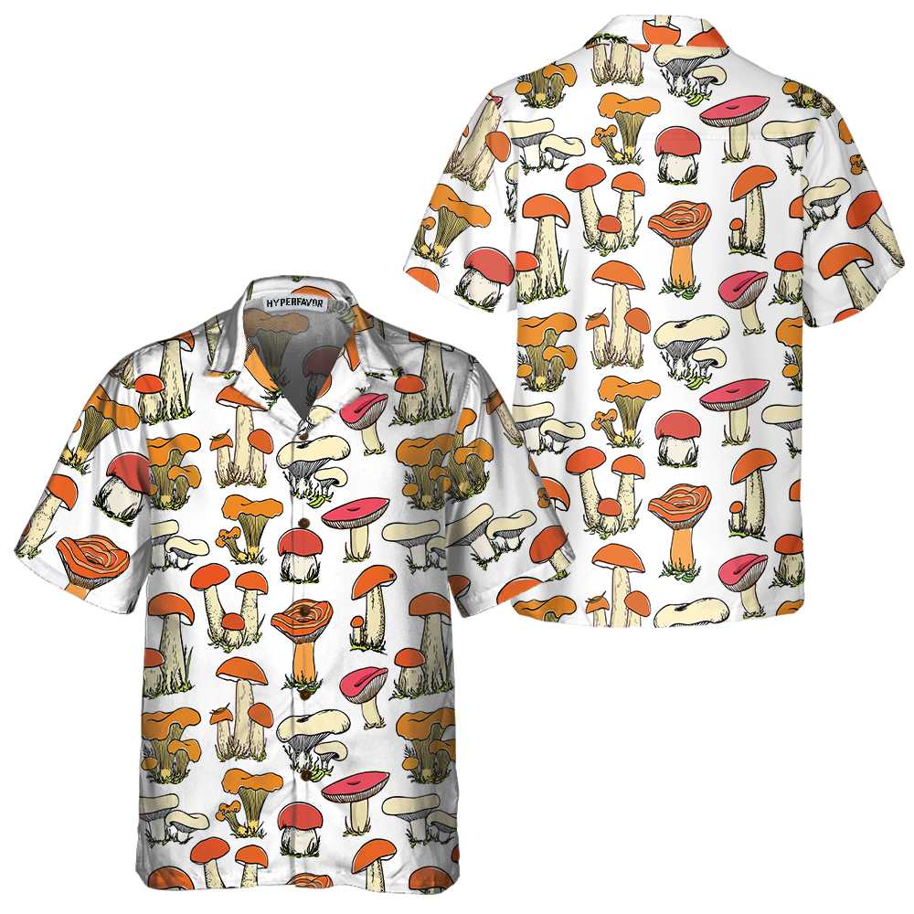 Hand Drawn Wild Mushrooms Hawaiian Shirt Unique Mushroom Shirt Mushroom Print Shirt Aloha Shirt For Men and Women