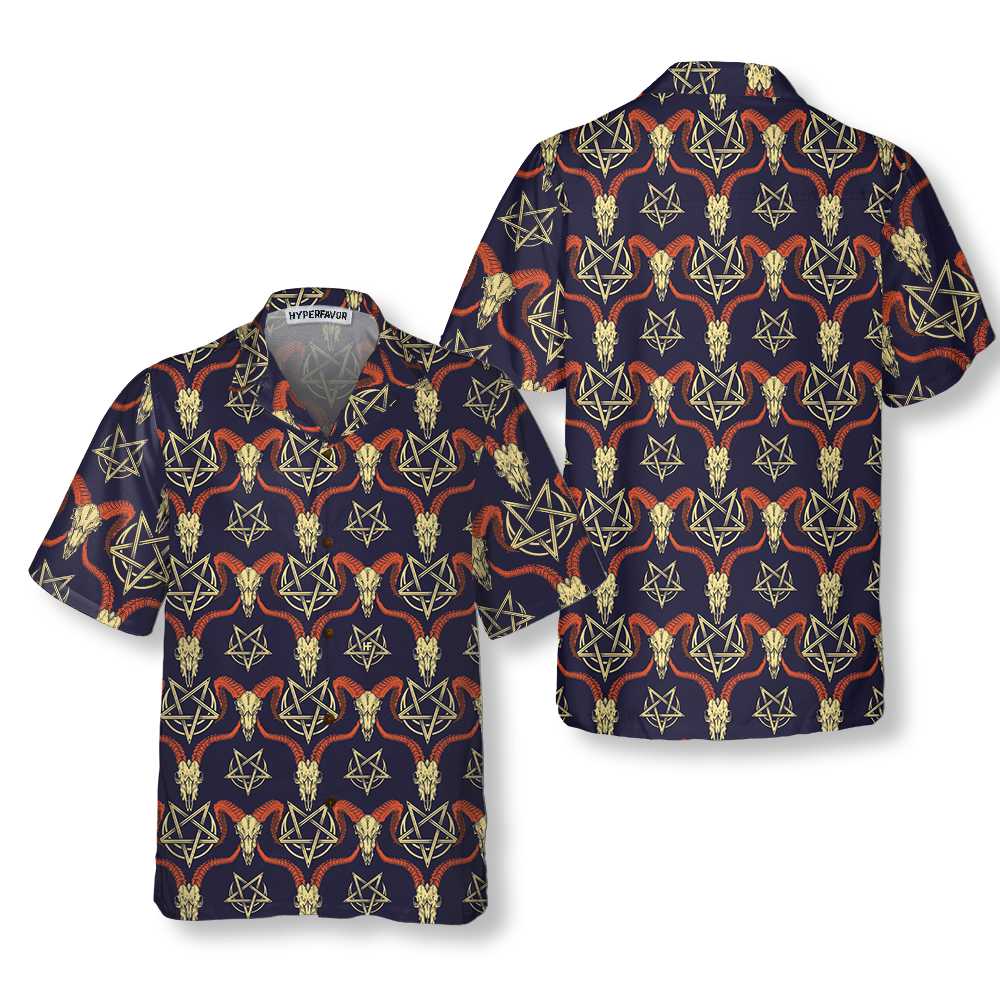 Goat Head Satanic Hawaiian Shirt Funny Goat Shirt For Adults Goat Print Shirt Aloha Shirt For Men and Women