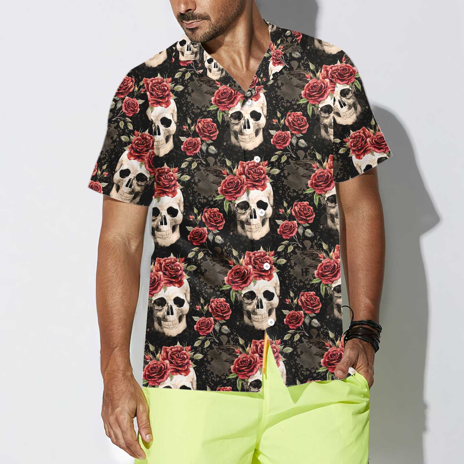 Skull Rose Vintage Hawaiian Shirt Red Roses Gothic Skull Shirt Aloha Shirt For Men and Women