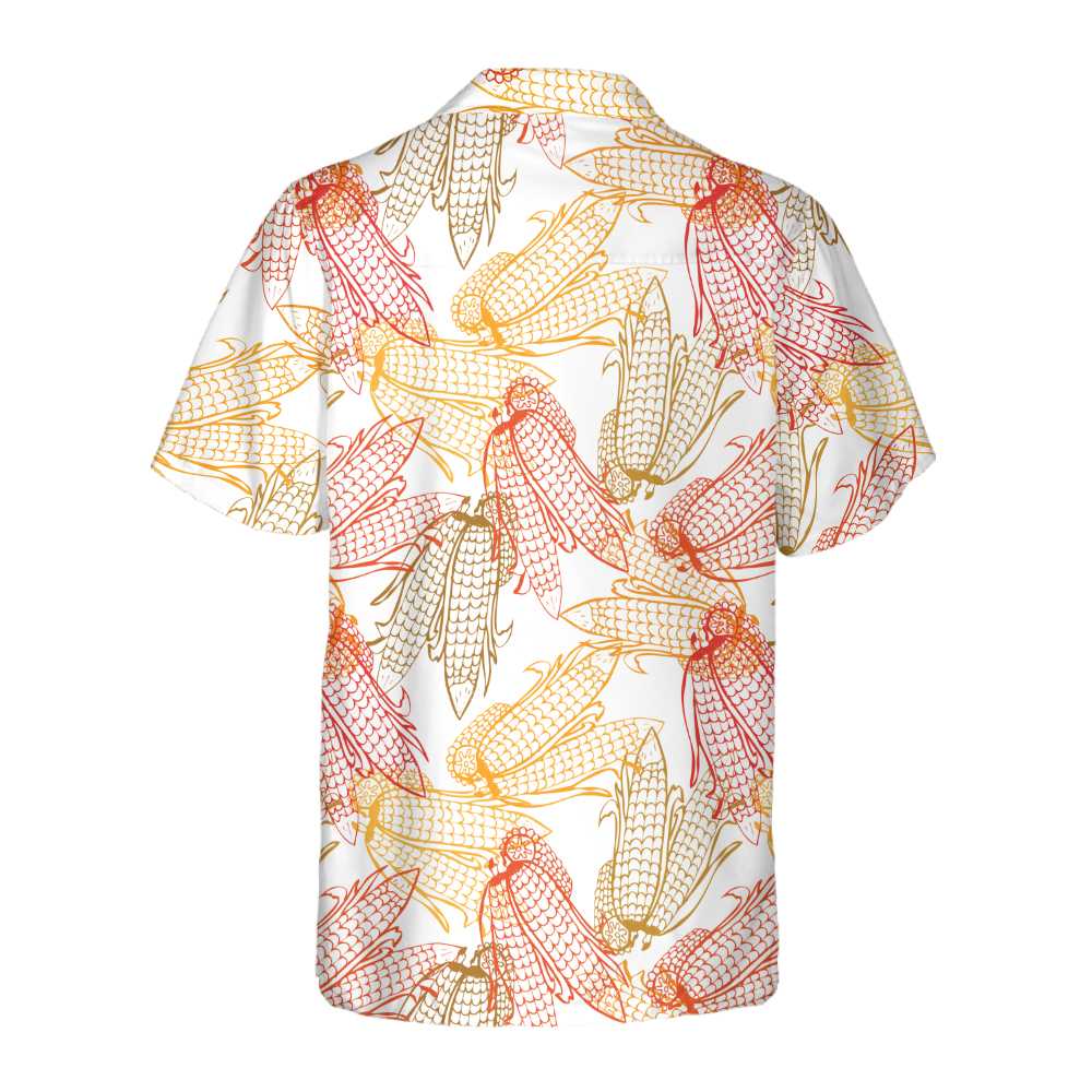 Corn Sketch Pattern Corn Hawaiian Shirt Corn Shirt  Women Corn Print Shirt Short Sleeve Aloha Shirt For Men and Women