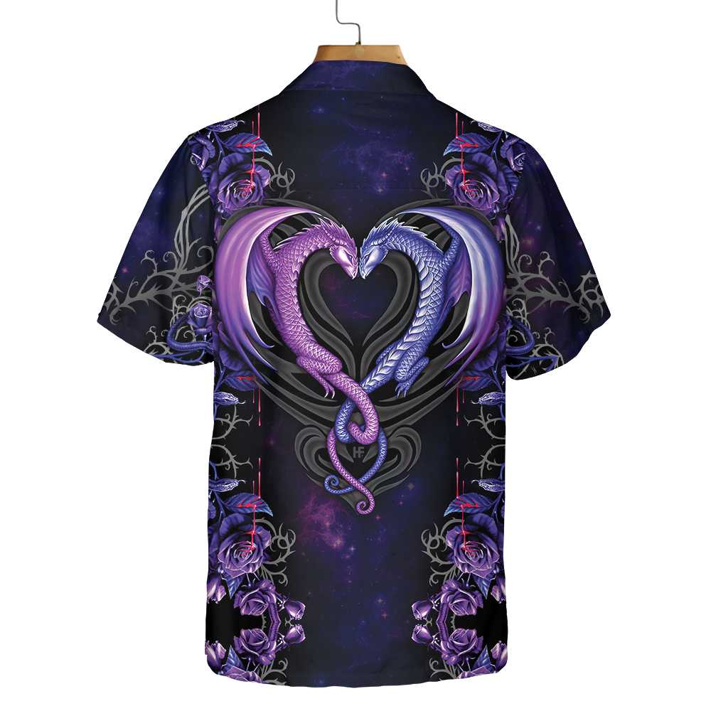 Dragons  The Love Flower Hawaiian Shirt Unique Shirt With Dragon Couple And Roses Aloha Shirt For Men and Women