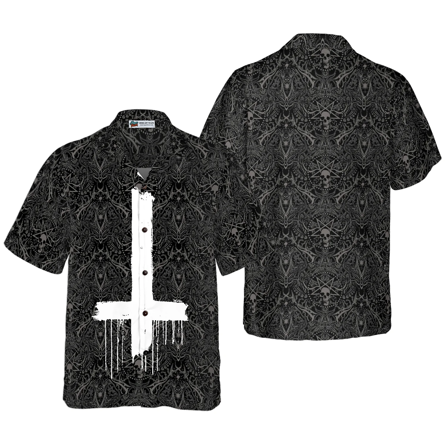 Seamless Gothic Skull Pattern Goth Inverted Cross Hawaiian Shirt Aloha Shirt For Men and Women