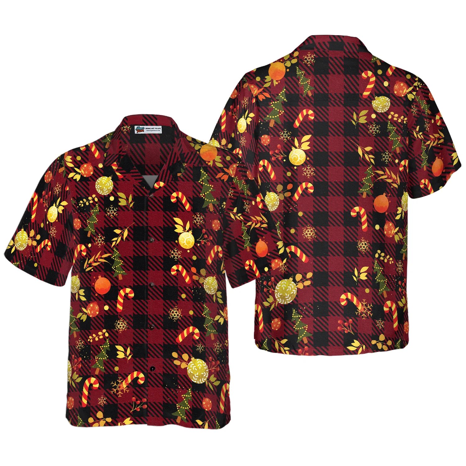 Hyperfavor Christmas Hawaiian Shirts Merry Christmas Red Plaid Pattern Shirt Short Sleeve Christmas Shirt Idea Gift Aloha Shirt For Men and Women