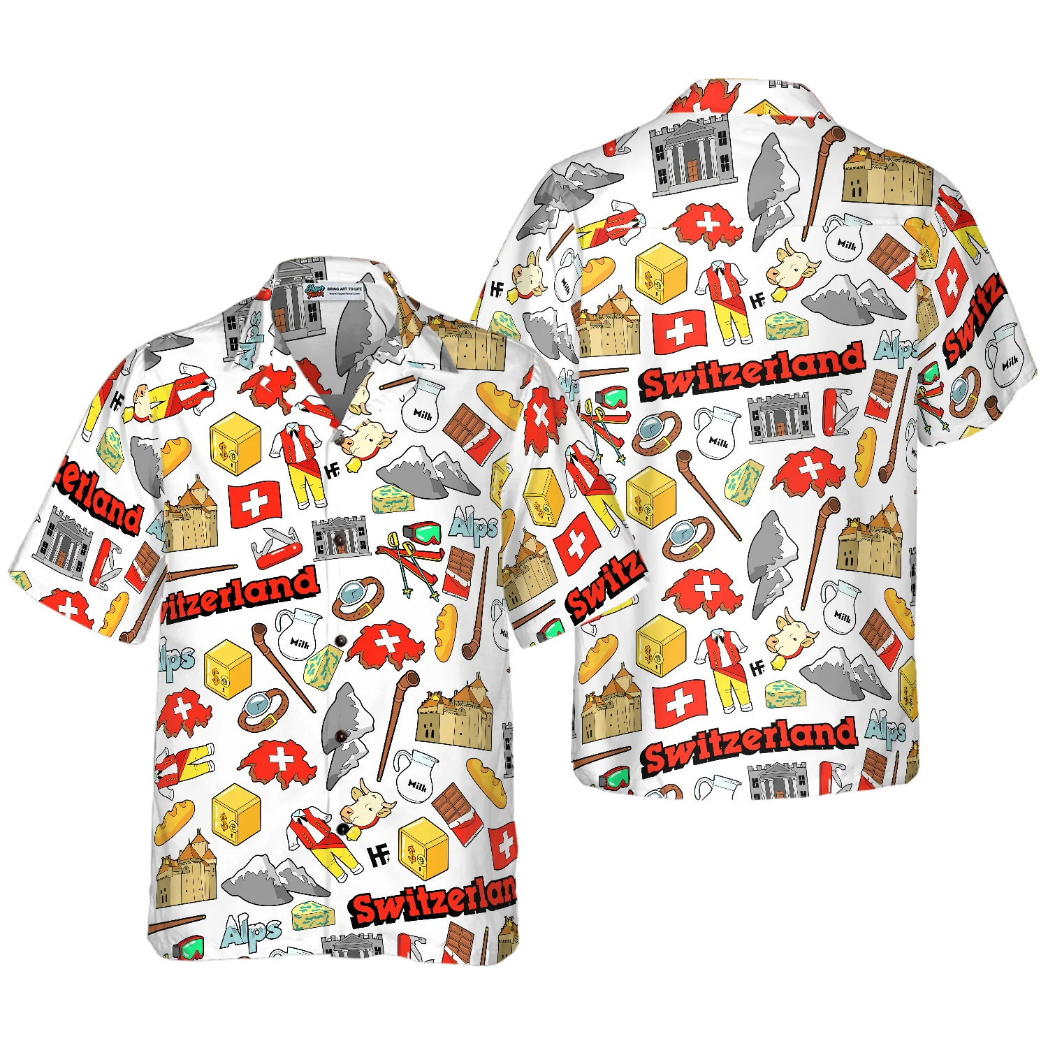 I Love Switzerland Doodle Hawaiian Shirt Aloha Shirt For Men and Women