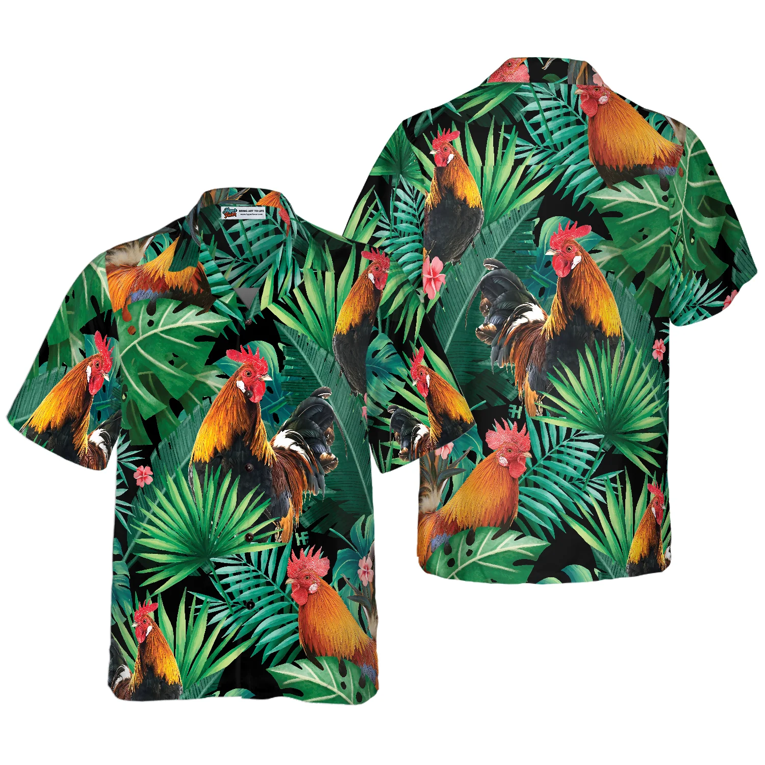 Tropical Rooster Pattern Hawaiian Shirt Aloha Shirt For Men and Women