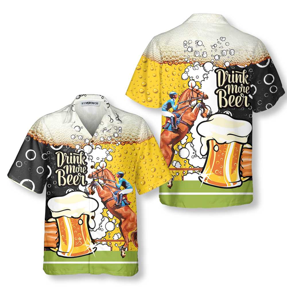 Drink More Beer And Racing Horse Hawaiian Shirt Beer Mug Pattern Shirt Beer Hawaiian Shirt Best Gift For Beer Lovers Aloha Shirt For Men and Women