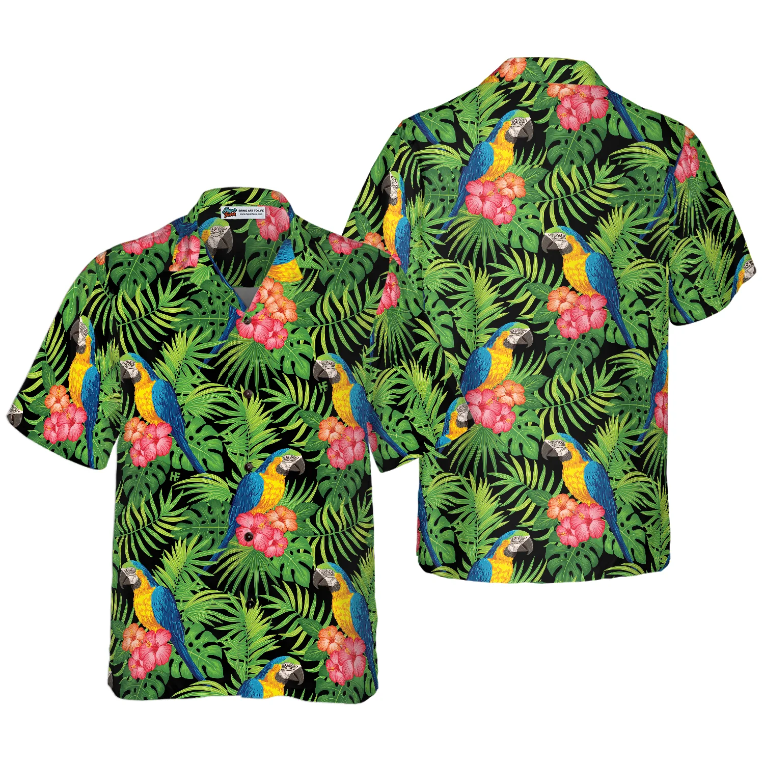 Parrots Hibiscus And Palm Leaves Hawaiian Shirt Aloha Shirt For Men and Women