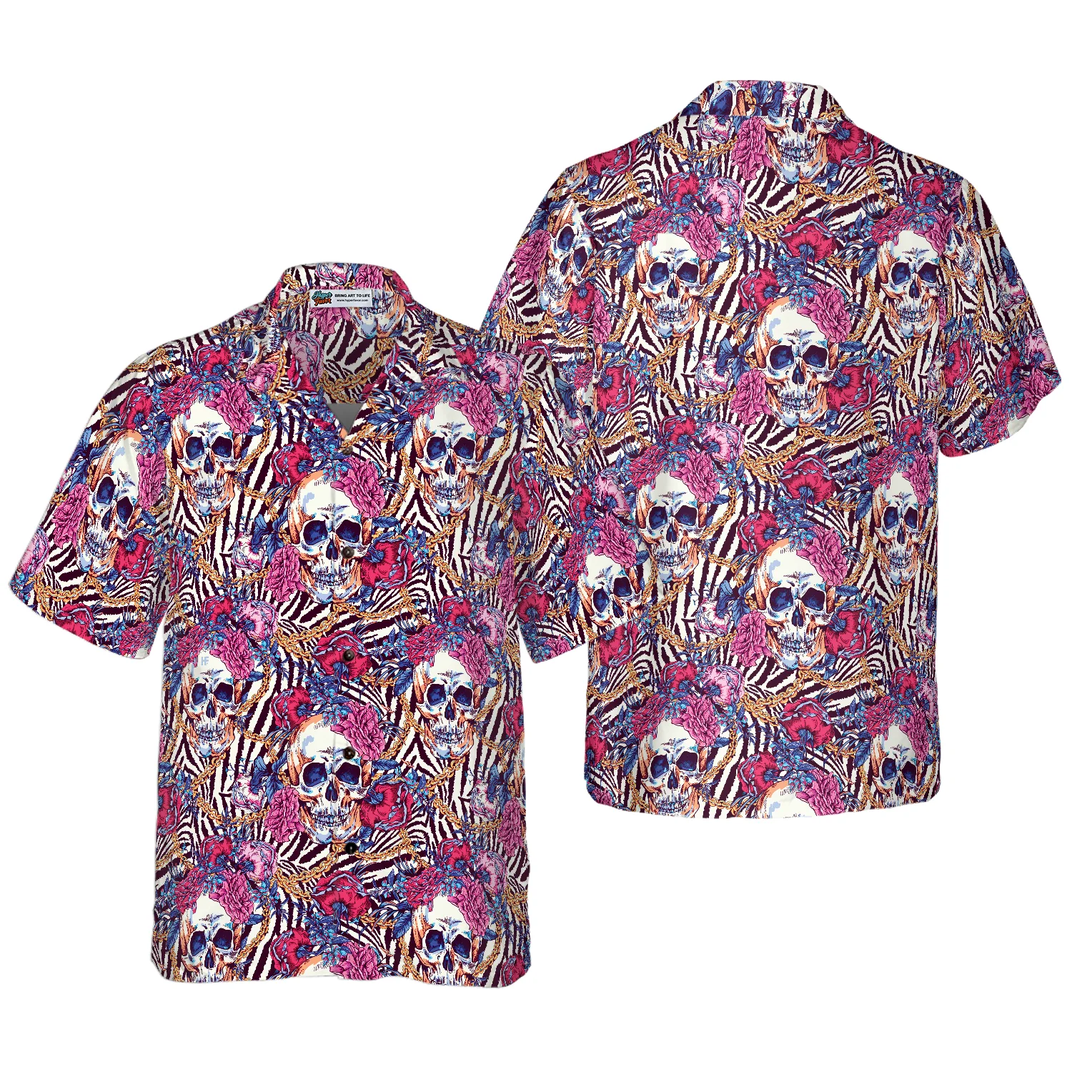 Skull With Roses On Zebra Background Hawaiian Shirt Aloha Shirt For Men and Women