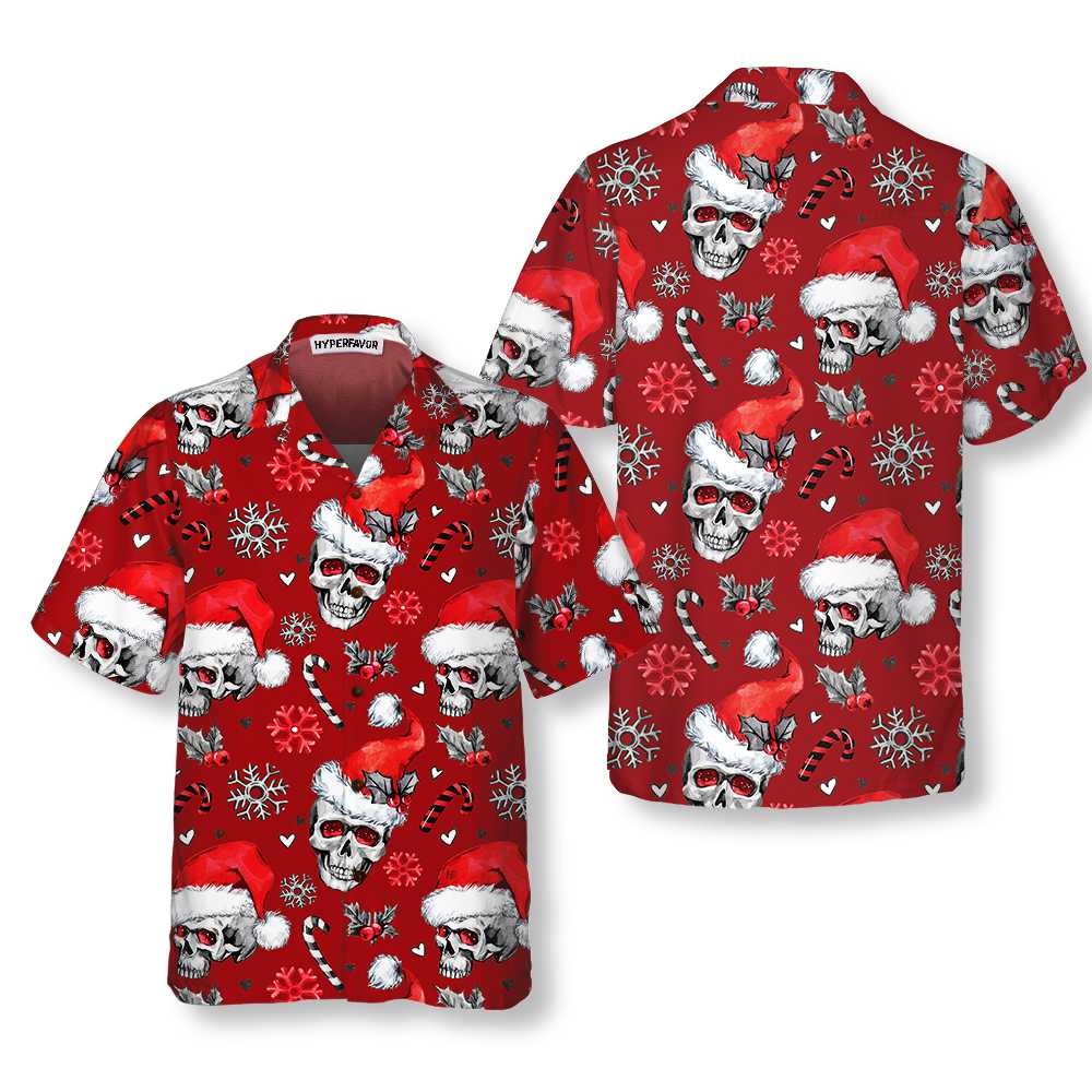 Christmas Skulls With Candy Canes Red Version Christmas Hawaiian Shirt Skull Christmas Hawaiian Shirt Aloha Shirt For Men and Women