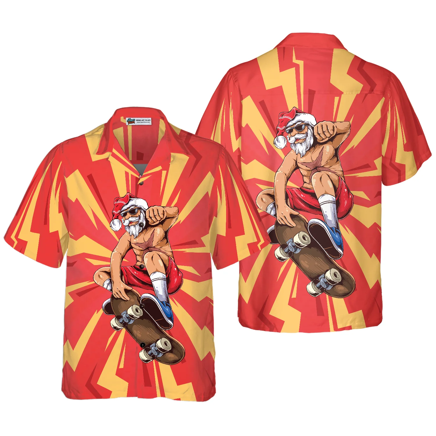 Hyperfavor Christmas Hawaiian Shirts Santa Sakteboarder Hawaiian Shirt Button Down Shirt Short Sleeve Aloha Shirt For Men and Women