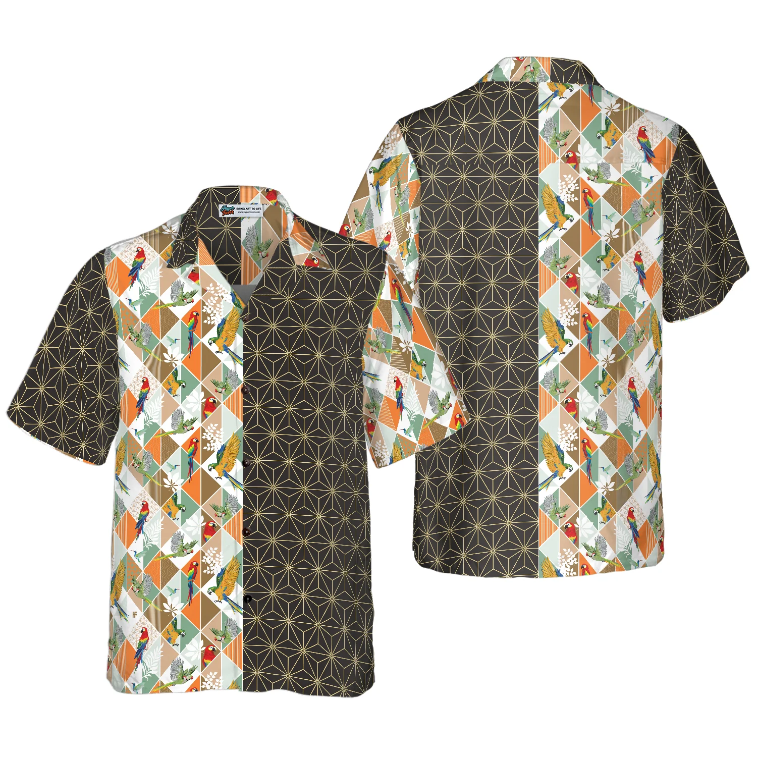 Bold Geometric Parrot Palm Hawaiian Shirt Aloha Shirt For Men and Women