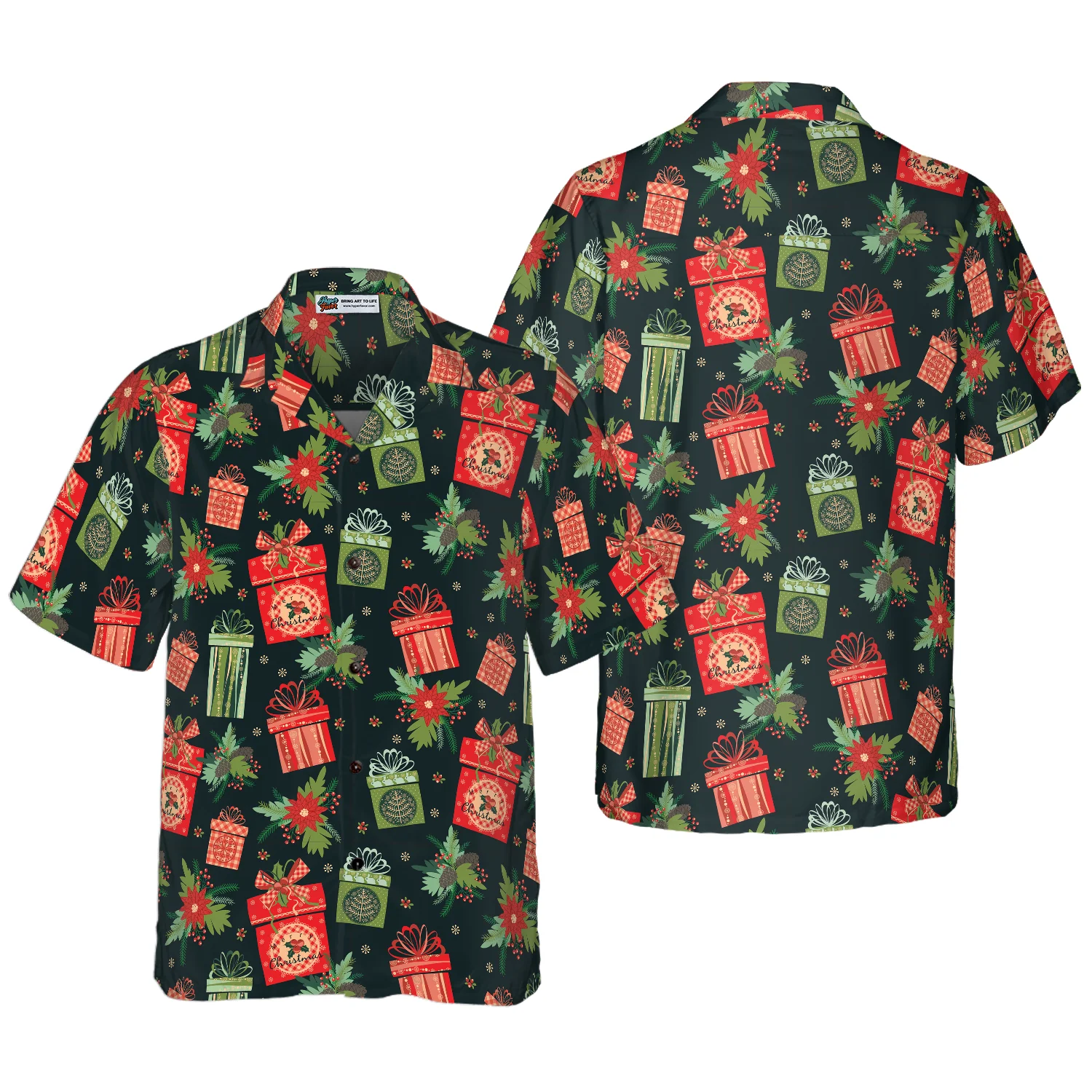 Hyperfavor Christmas Hawaiian Shirts Chritmas Gift Pattern Shirt Short Sleeve Christmas Shirt Idea Gift Aloha Shirt For Men and Women