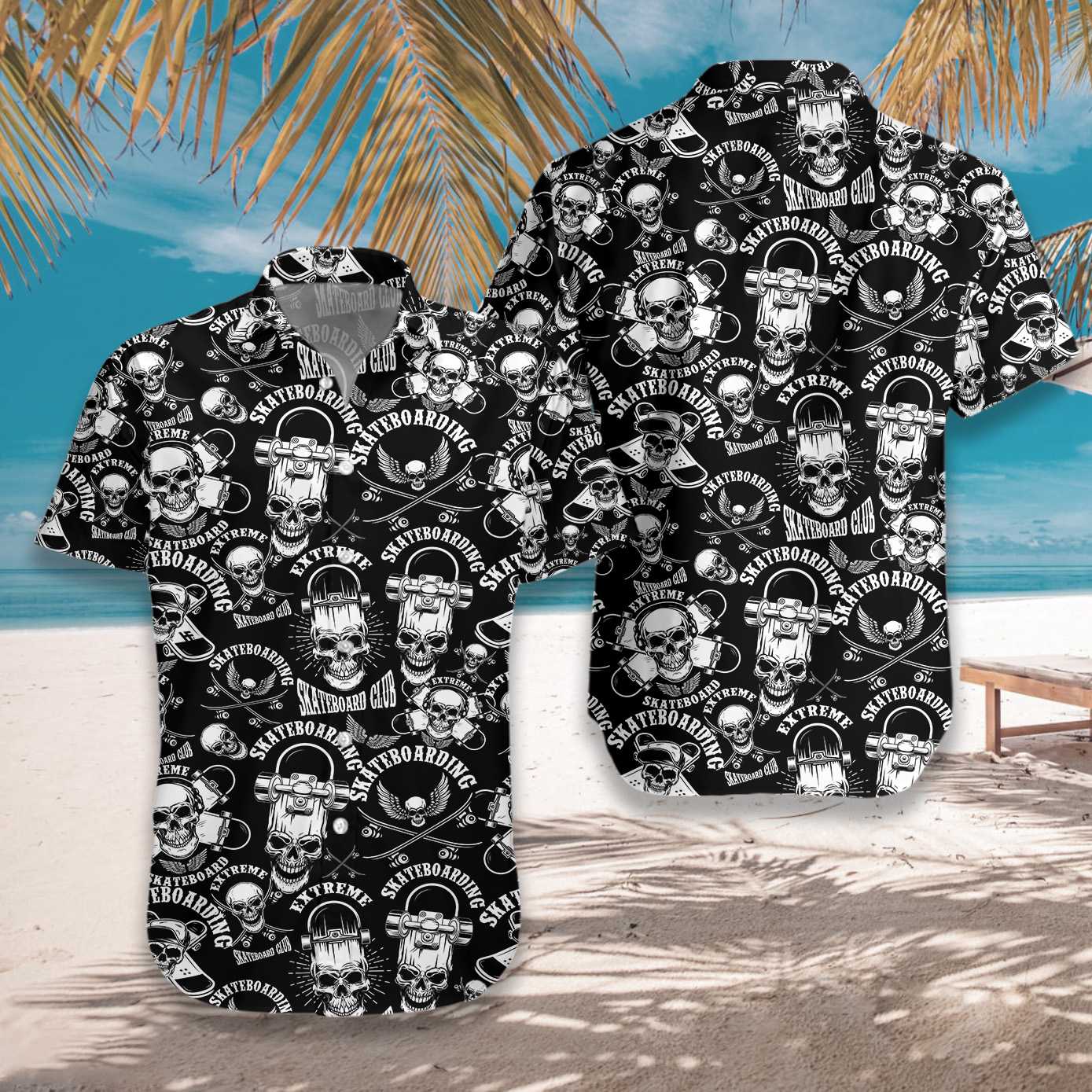 Skateboard Emblems In Monochrome Style Hawaiian Shirt Aloha Shirt For Men and Women