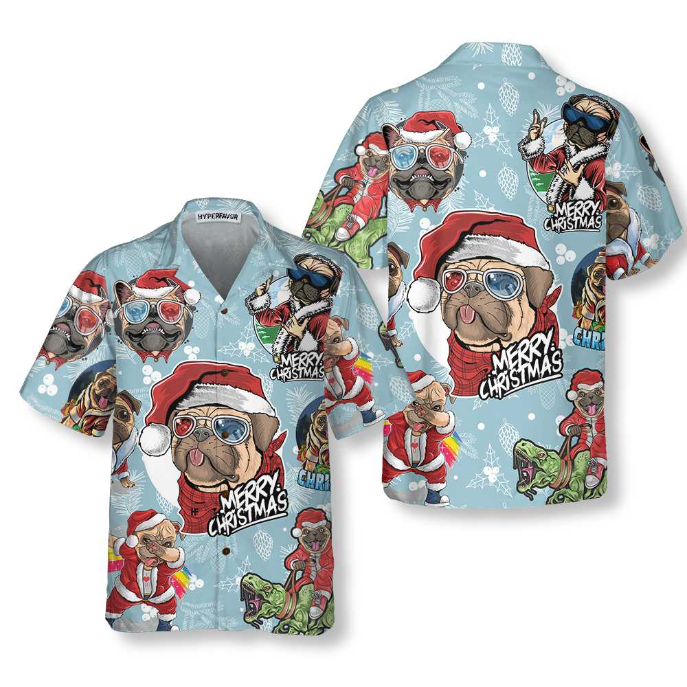 Awesome Xmas Pug Party Christmas Pug Hawaiian Shirt Funny Christmas Gift For Pug Lover Aloha Shirt For Men and Women