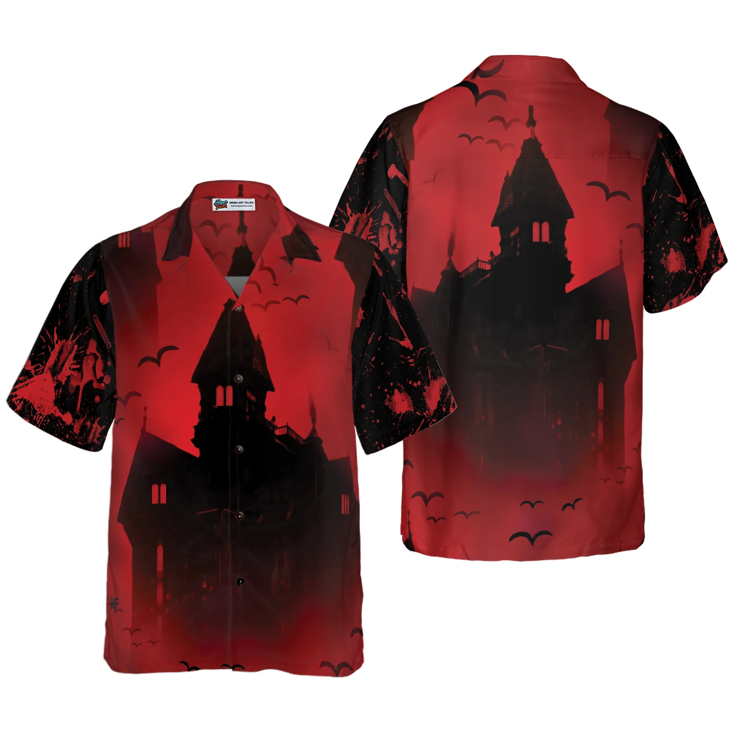 Scary Vampire Castle Halloween Hawaiian Shirt Black And Red Castle Transylvania Hawaiian Shirt Aloha Shirt For Men and Women