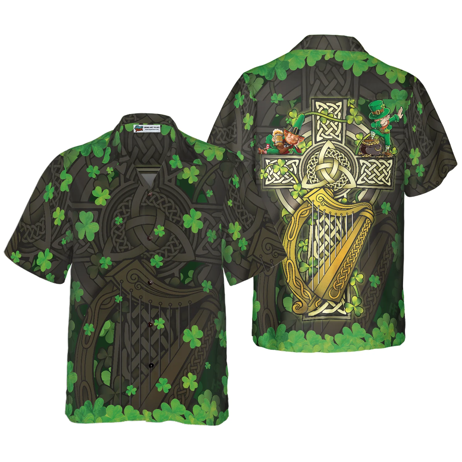 The Celtic Cross Harp Leprechaun Irish Proud Hawaiian Shirt Aloha Shirt For Men and Women