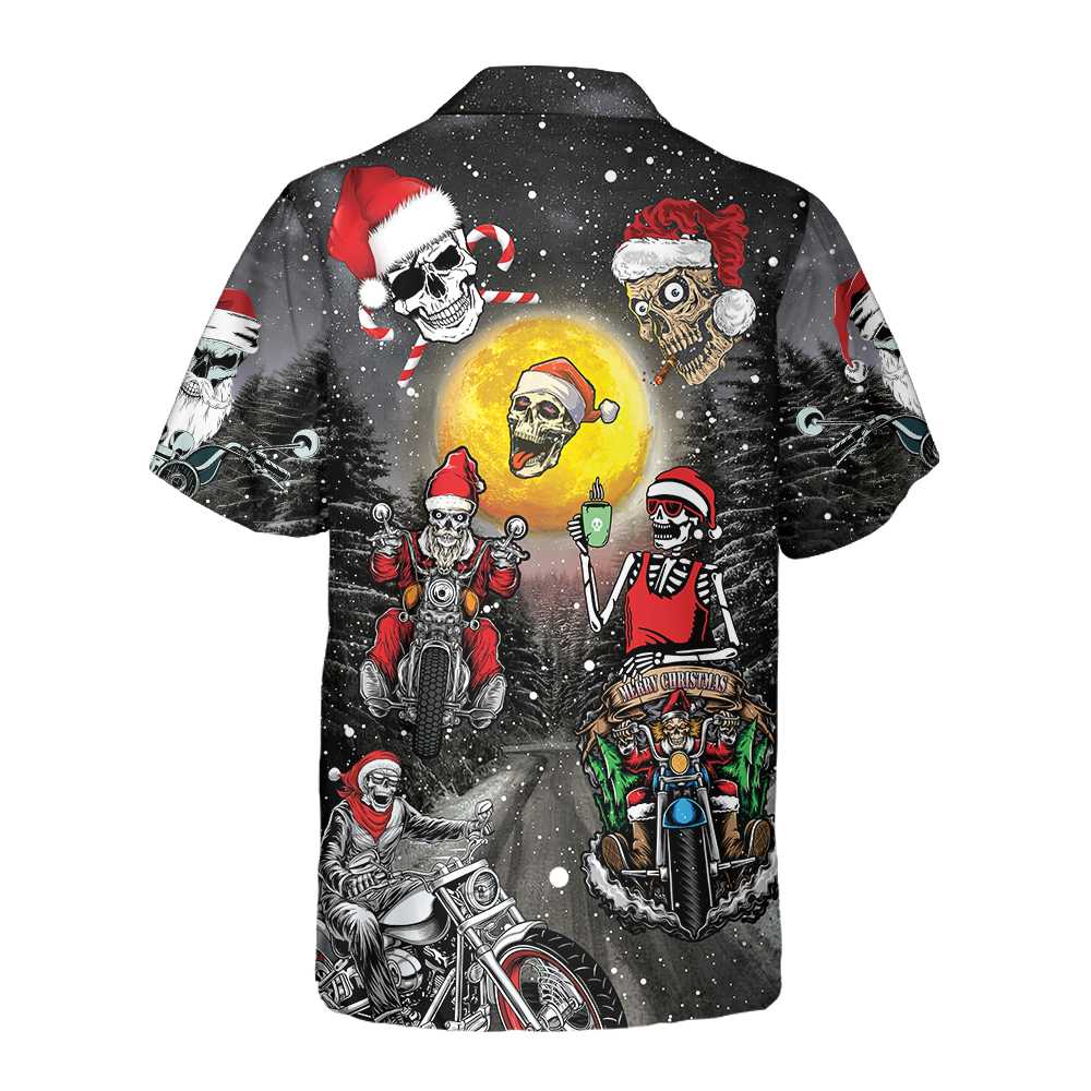 Santa Skeleton Merry Christmas Hawaiian Shirt Funny Motorcycle Skull Biker Christmas Shirt Gift For Christmas Aloha Shirt For Men and Women