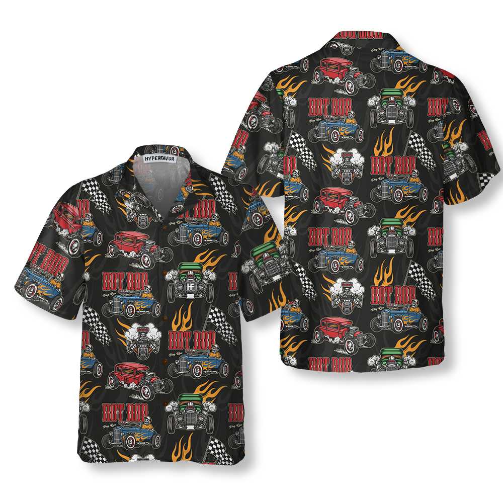 Colorful Hot Rod Pattern Hawaiian Shirt Racing Hot Rod Shirt Aloha Shirt For Men and Women