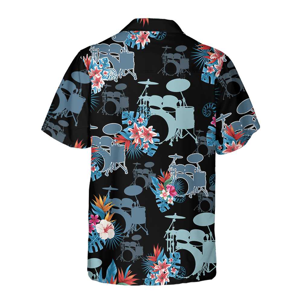 Blue Tropical Flower Drum Hawaiian Shirt Drum Shirt Gift For Drummers Aloha Shirt For Men and Women