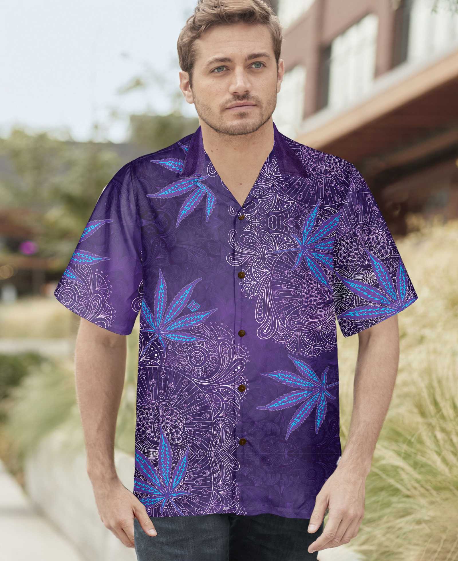 Purple Hippie Marijuanas Mandala Hawaiian Shirt Unique Seamless Pattern Hippie Shirt Best Hippie Gift Aloha Shirt For Men and Women