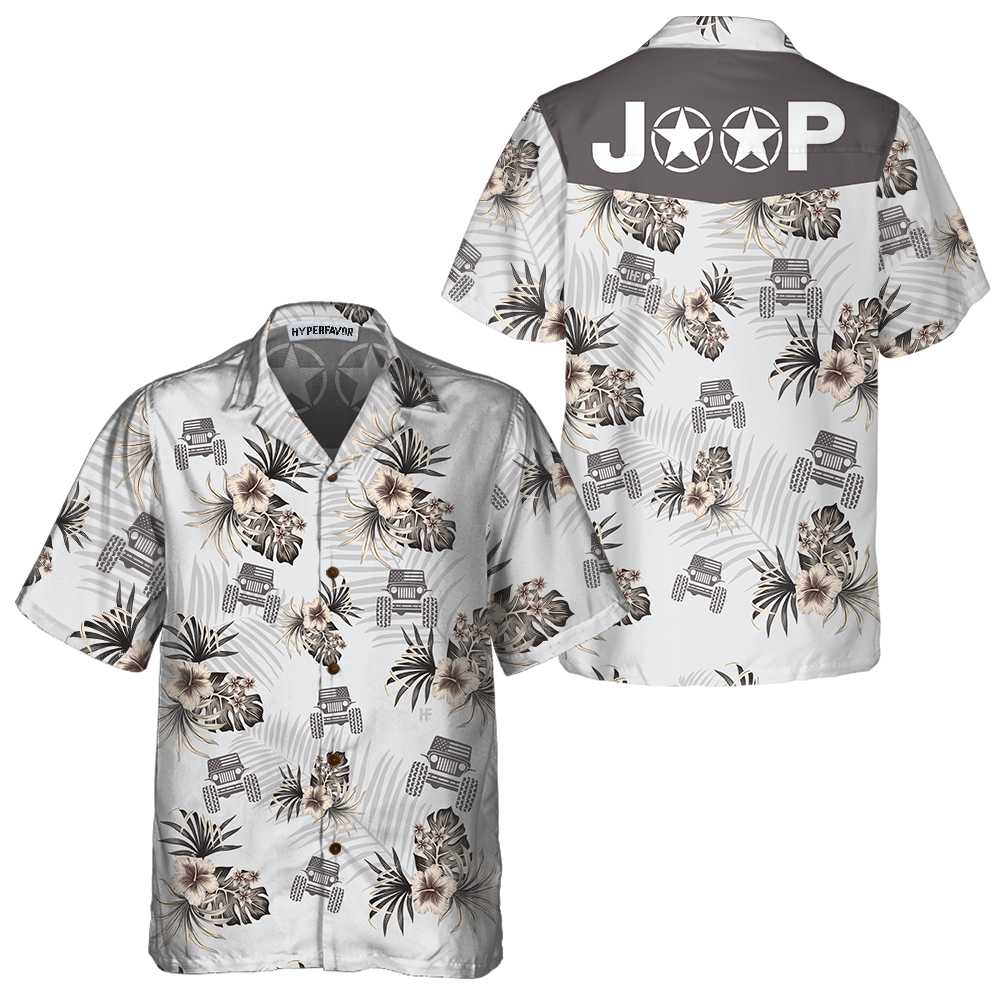 Jeep And Hibiscus Pattern Hawaiian Shirt Tropical Jeep Shirt  Women Aloha Shirt For Men and Women