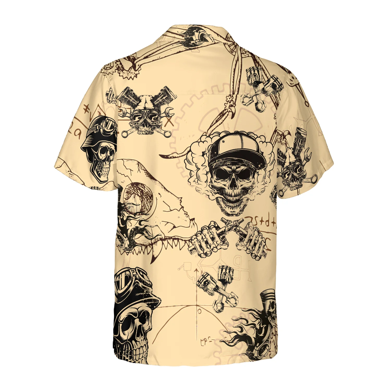 Skull On Retro Mechanism Background Hawaiian Shirt Aloha Shirt For Men and Women