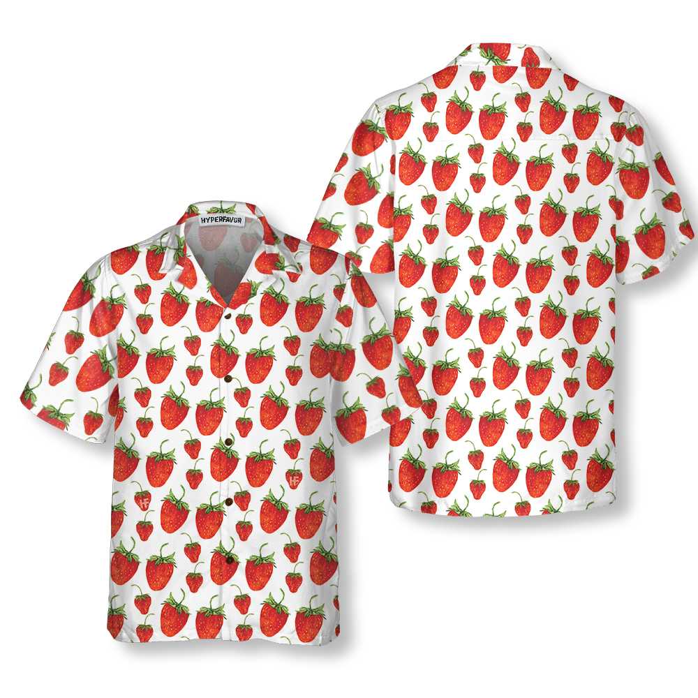 Red Strawberry Hawaiian Shirt Strawberry Shirt  Women Strawberry Print Shirt Aloha Shirt For Men and Women