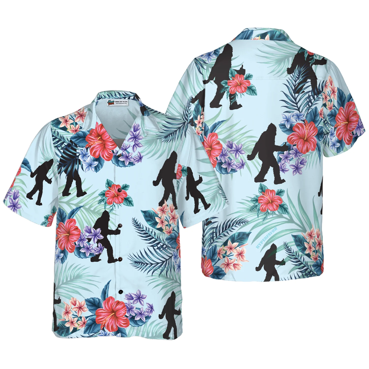 Bigfoot Bluebonnet Bigfoot Hawaiian Shirt Arctic Blue Texas Floral And Leaves Bigfoot Shirt Aloha Shirt For Men and Women