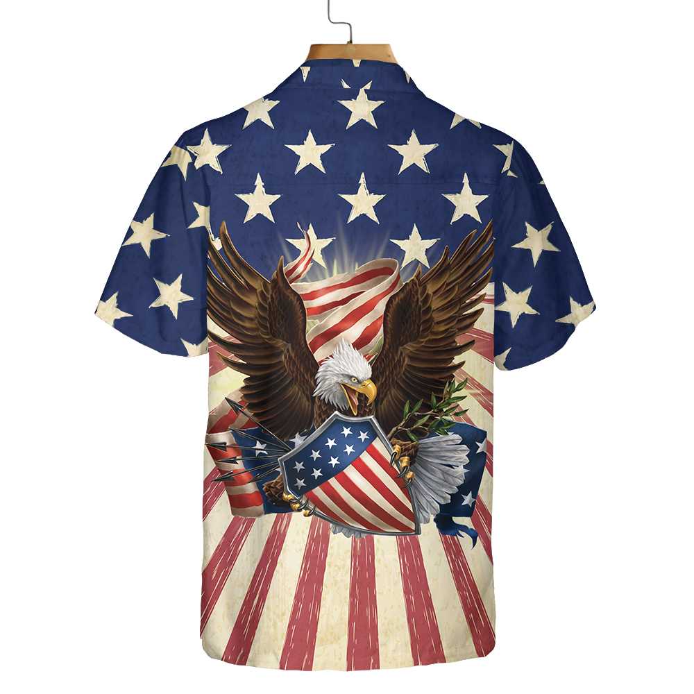 Patriotic Eagle Defending Honor And America Hawaiian Shirt American Flag Button-down Shirt Aloha Shirt For Men and Women