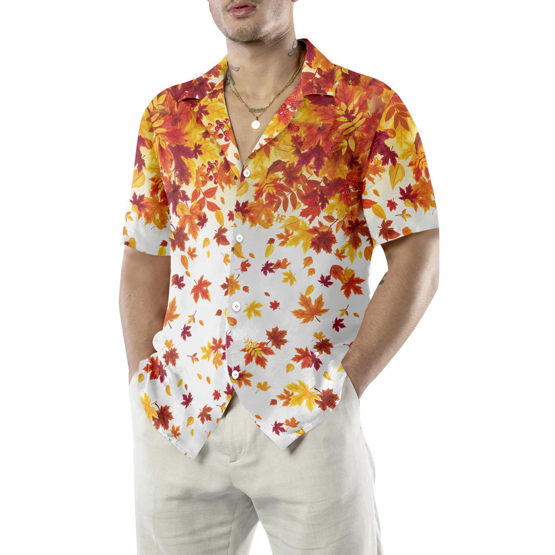 Autumn Leaves On White Thanksgiving Hawaiian Shirt Unique Gift For Thanksgiving Day Aloha Shirt For Men and Women