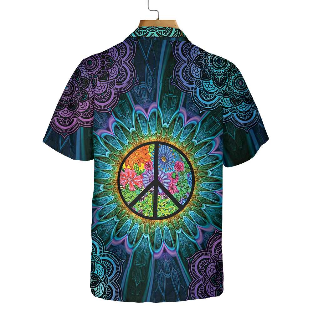 Purple Flower Hippie Hawaiian Shirt Mandala Peace Sign Hippie Shirt Aloha Shirt For Men and Women