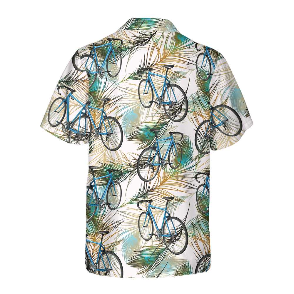 Cycling Feather Hawaiian Shirt Tropical Bicycle Shirt  Women Best Gift For Bikers Aloha Shirt For Men and Women