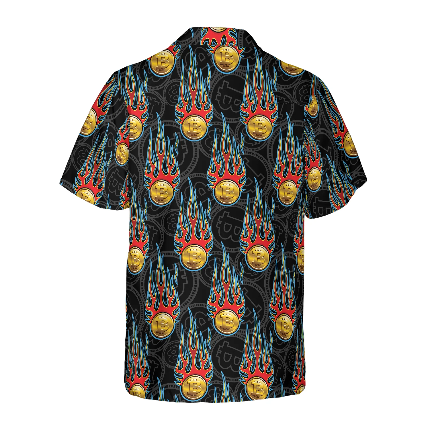 Digital Bitcoin Crypto Currency Pattern With Hotrod Flame Hawaiian Shirt Aloha Shirt For Men and Women