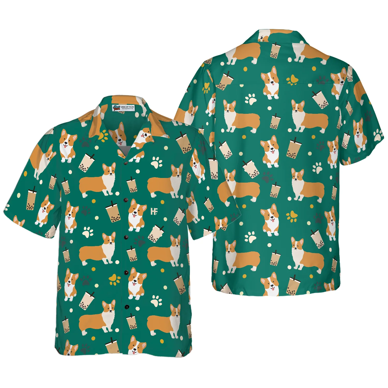 Corgi  Boba Tea Hawaiian Shirt Aloha Shirt For Men and Women